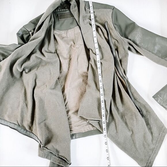Blank NYC Olive Green Drape Wrap Front Mixed Media Faux Leather Jacket Sz XS - Picture 8 of 10